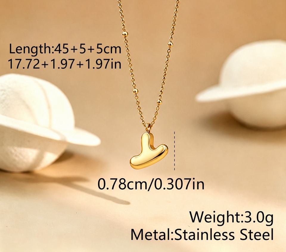 OEM Custom Jewelry Gold PVD Plated Stainless Steel Puffy Bubble Initial Letter Necklace A-Z Alphabet Chain Personalized Jewelry