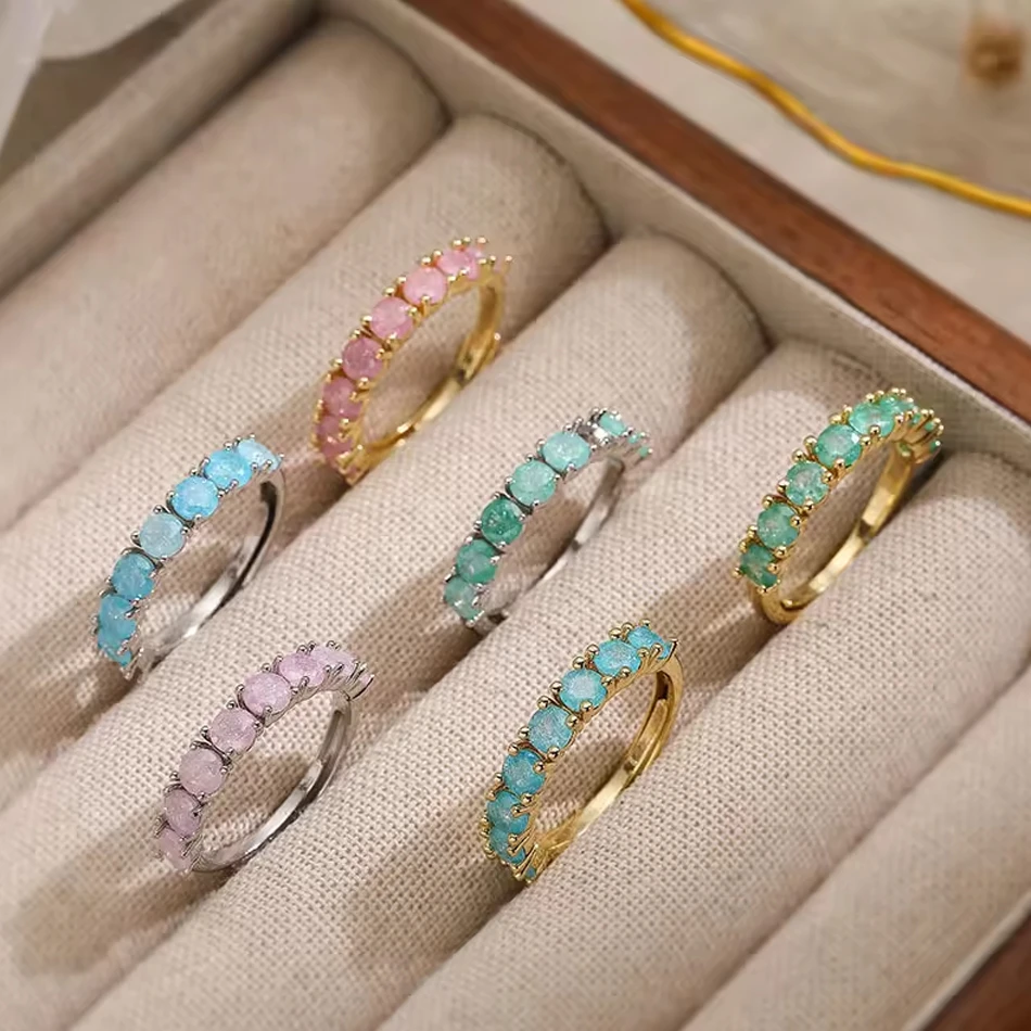 OEM Custom Jewelry Handmade Fashion Ring Jewelry Candy Colored Round Cubic Zirconia Half Eternity Ri