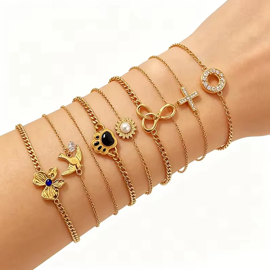 OEM Custom Jewelry Vintage Women's Dainty Gold-Plated Stainless Steel Zircon Adjustable Fashion Char