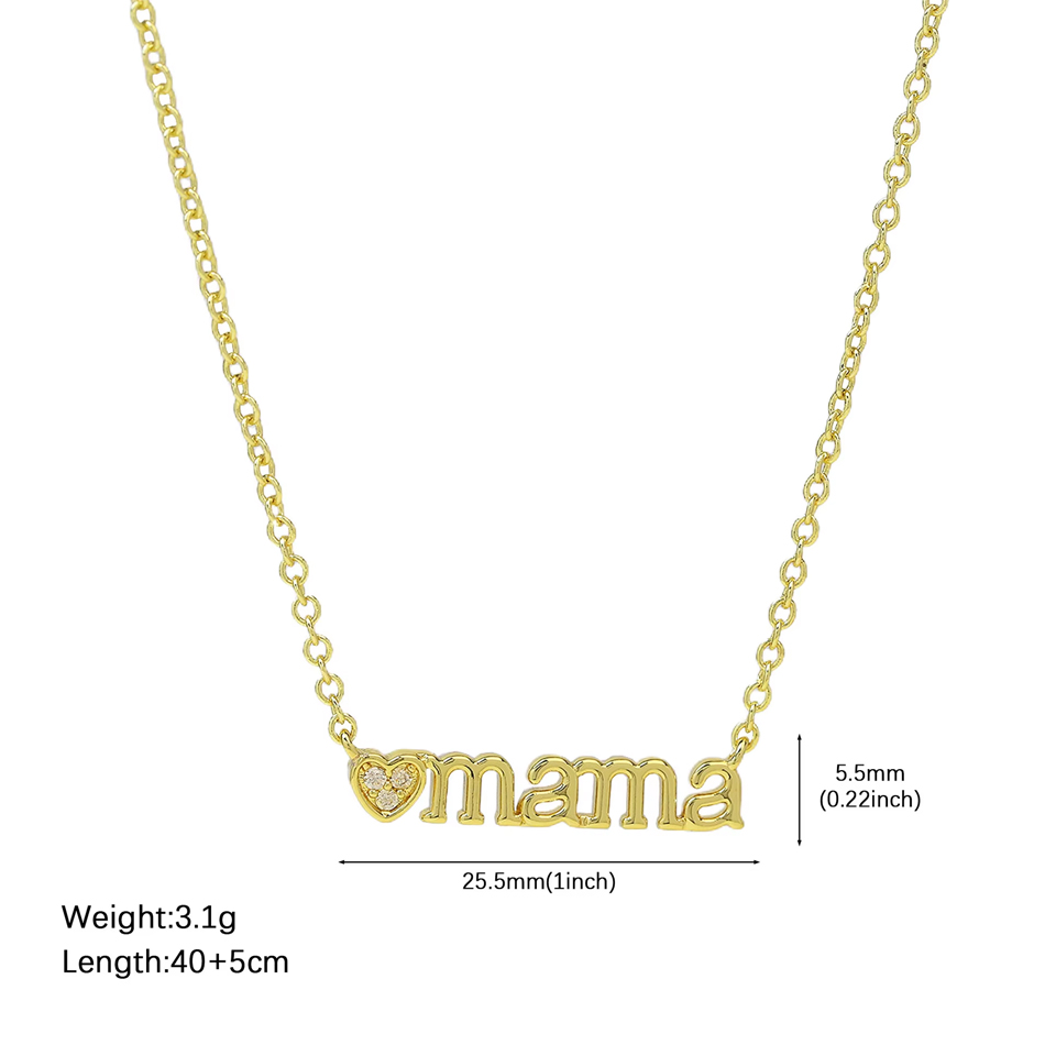OEM Custom Jewelry Fashion Necklace Brass Letter Mom with Zircon Setting Heart Shape Pendant Necklace for Mother's Day Gift