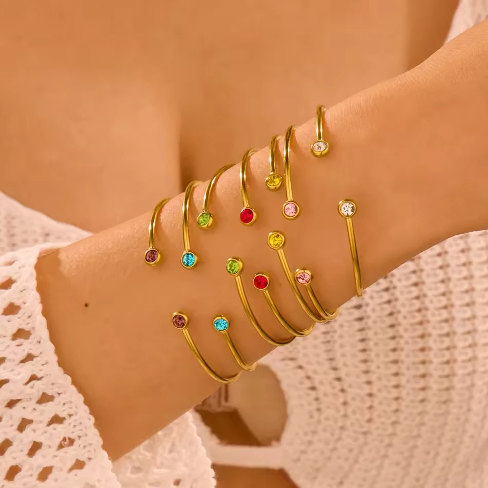 OEM Custom Bracelet Colorful Zircon Open Cuff Bangle 316 Stainless Steel Jewelry Minimalist Jewelry