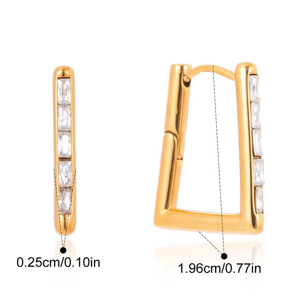 OEM Custom Jewelry Stainless Steel Rectangle Hoop Earrings with Zircon PVD Gold Plated Geometric Earrings Wholesale Jewelry