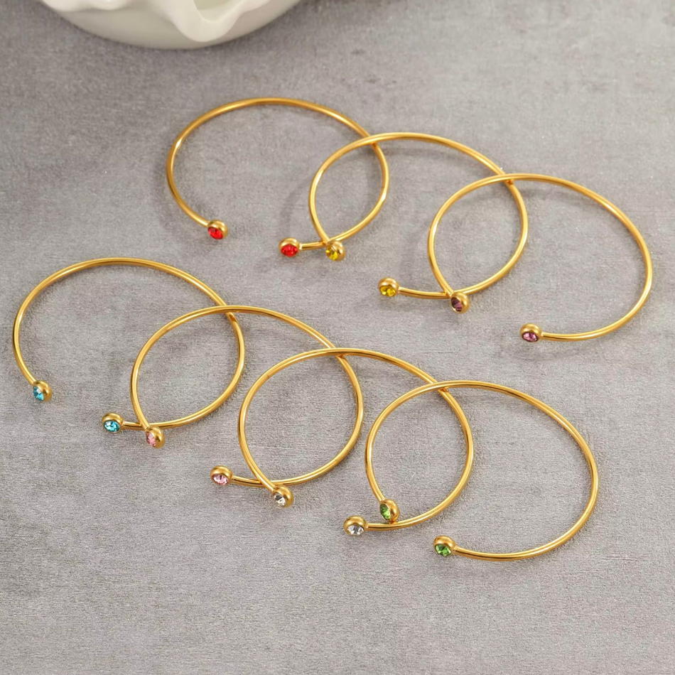OEM Custom Bracelet Colorful Zircon Open Cuff Bangle 316 Stainless Steel Jewelry Minimalist Jewelry for Women