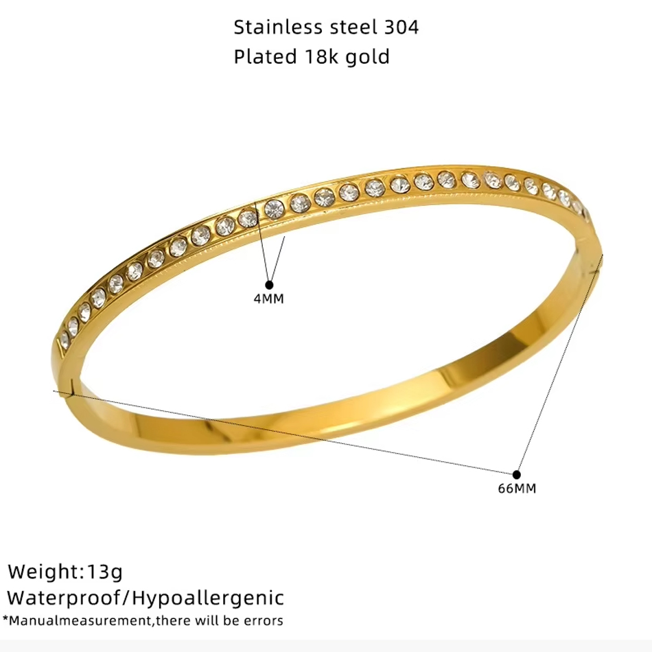 OEM Custom Jewelry Gold Plated Stainless Steel Heart Shape Sparkling Zircon Fashion Jewelry Bangle Bracelet