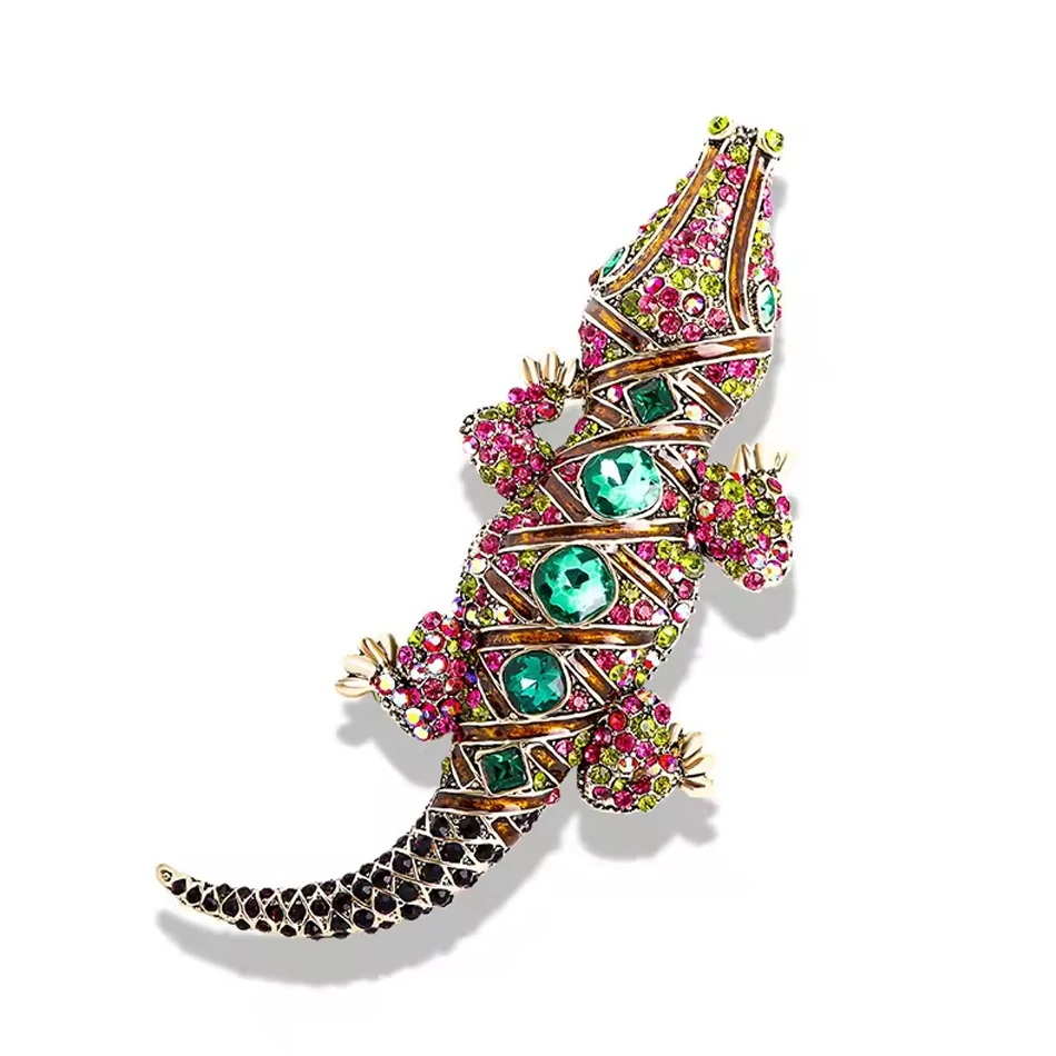 OEM Custom Jewelry Fashion Jewelry Rhinestone crocodile Alloy Brooch Pin for Men Women Clothes Acces