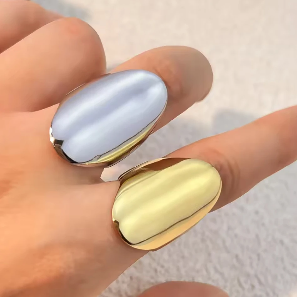 Stainless Steel Gold Simple Smooth Wide Geometric Open Vintage Eternity Band Rings Non Tarnish Water