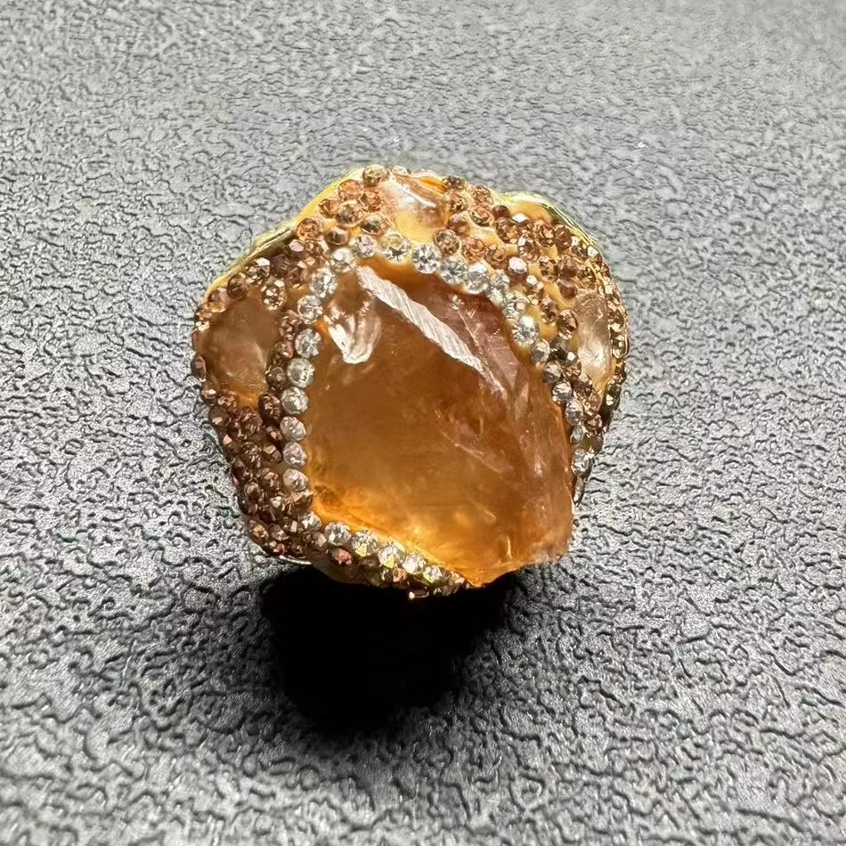 OEM Custom Jewelry Wholesale Adjustable Crystals Ring Healing Raw Stones Eco-friendly Natural Multi Color Citrine Fashion Rings