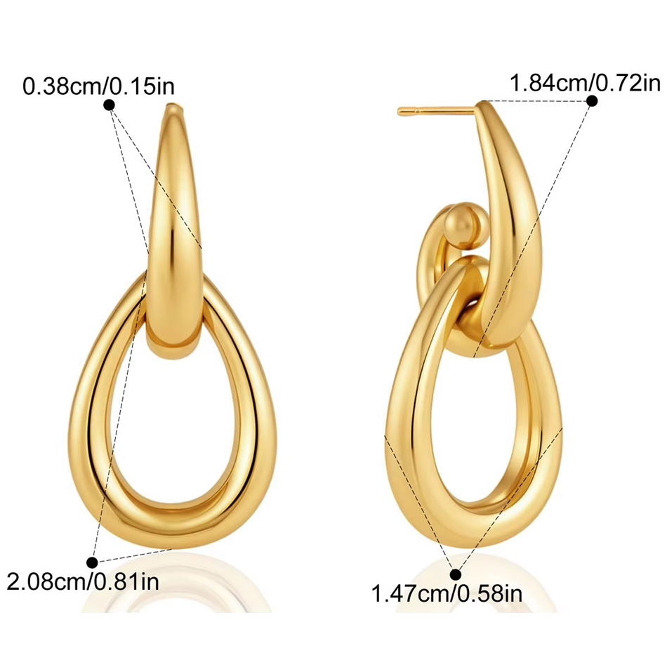 OEM Custom Jewelry Stainless Steel Teardrop Dangle Earrings 18K Gold Plated Open Geometric Statement Earrings Fashion Jewelry