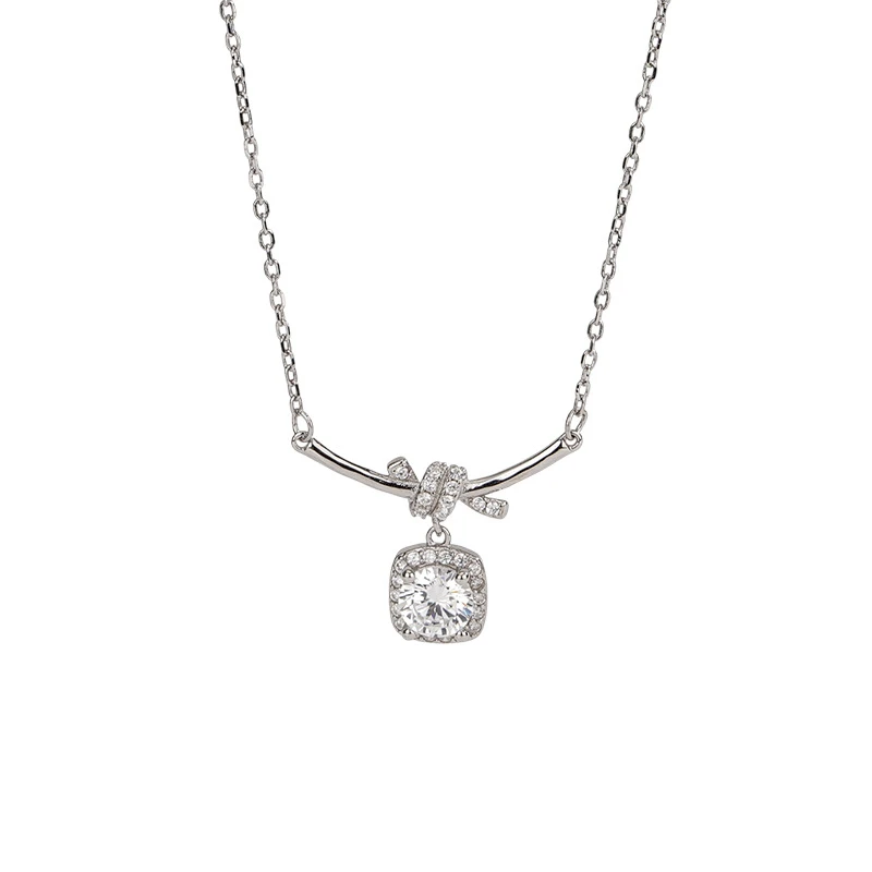 OEM Custom Jewelry 925 silver Necklaces Simple Zircon Pendant Necklace low MOQ custom jewelry