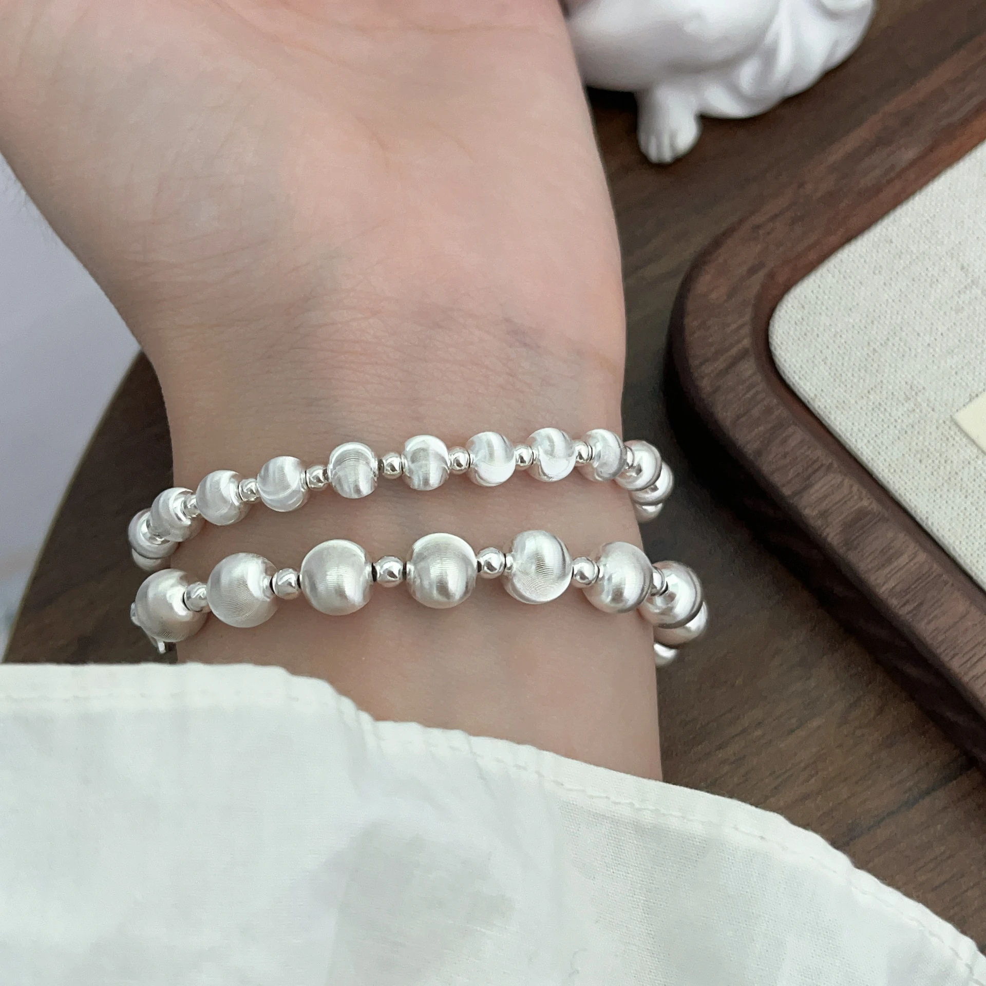 Custom 925 silver manufacturers in china Trendy Brushed 925 Silver Laser Cat's Eye Bracelet