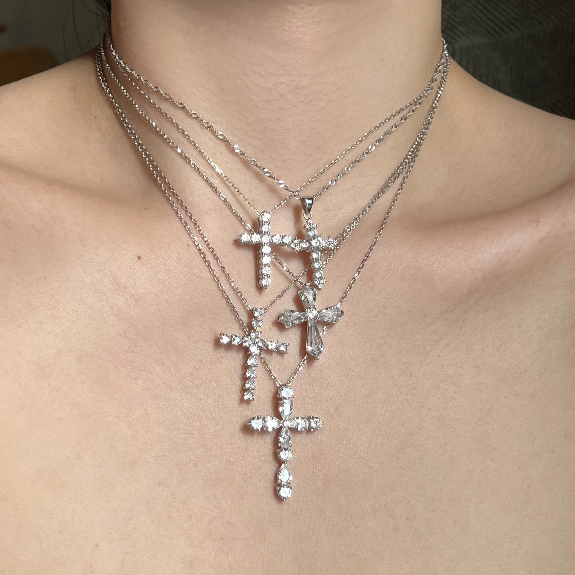 Custom jewelry from design 925 Sterling Silver Necklace Fashion Cross Pendant Zircon Necklace