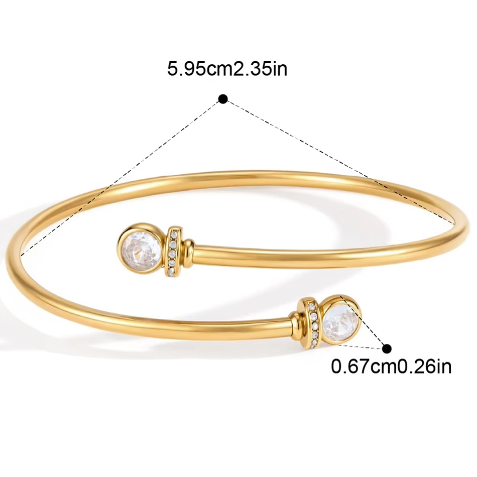 OEM Custom Jewelry 18K Gold Plated Stainless Steel Dainty Oval Rectangle Crystal Zircon Open Cuff Bangle Stackable Bracelet