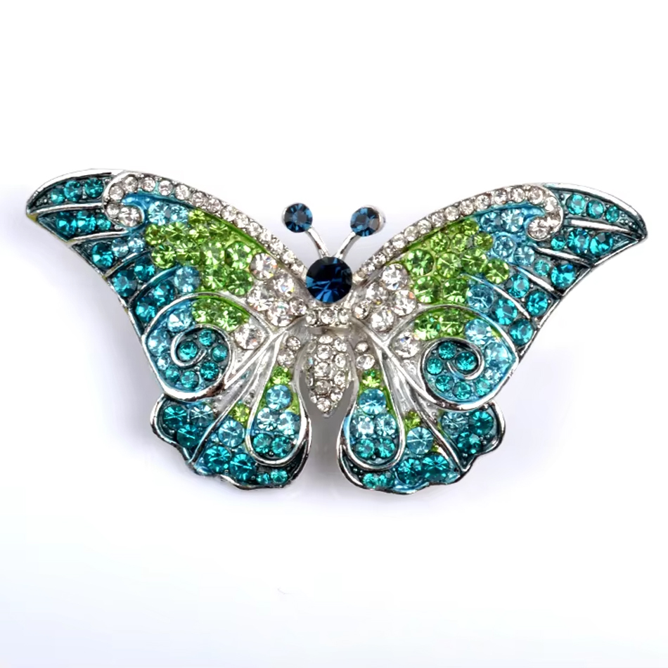 2025 Popular Blue Diamond Butterfly Brooches Fashionable Alloy Crystal for Children for Gifts Parties Weddings Engagements