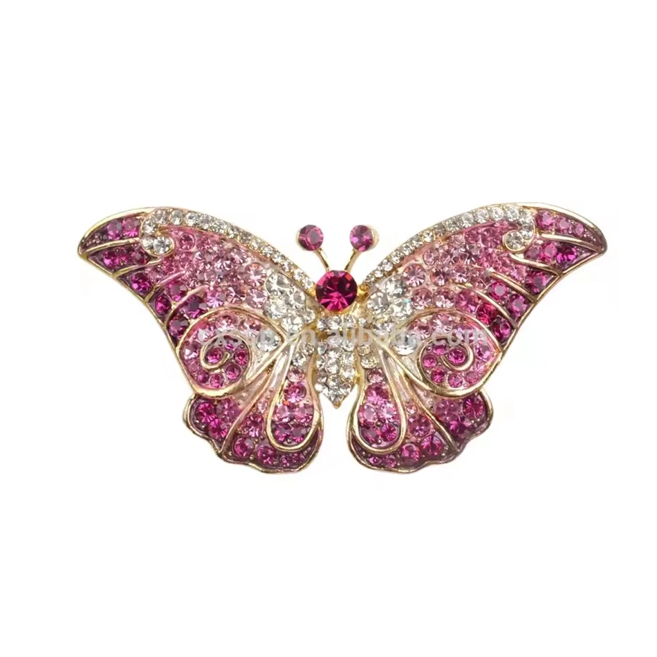 Elegant Stainless Steel Butterfly Brooch Rhinestone Plating Fashionable Metal Pin Accessory for Wedd