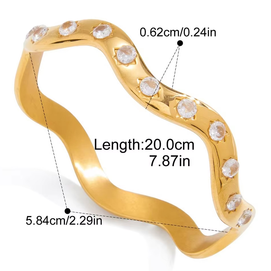 OEM Custom Jewelry 18K PVD Gold Plated Stainless Steel Zircon Bangle Waterproof Tarnish Free Hypoallergenic Geometric Bracelet
