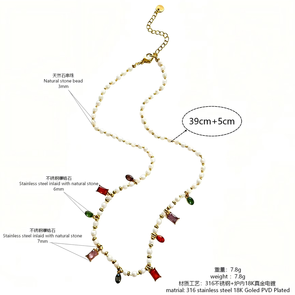 OEM Custom Jewelry Fashion Colored Dopamine Bead Zircon Necklace Stainless Steel High-end Feel Collarbone Chain for Women