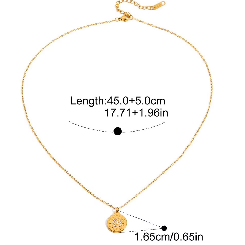 OEM Custom Jewelry Classic Style 18K Gold Stainless Steel Rhinestone Pattern Water Droplet Round Pendant Necklaces Wholesale