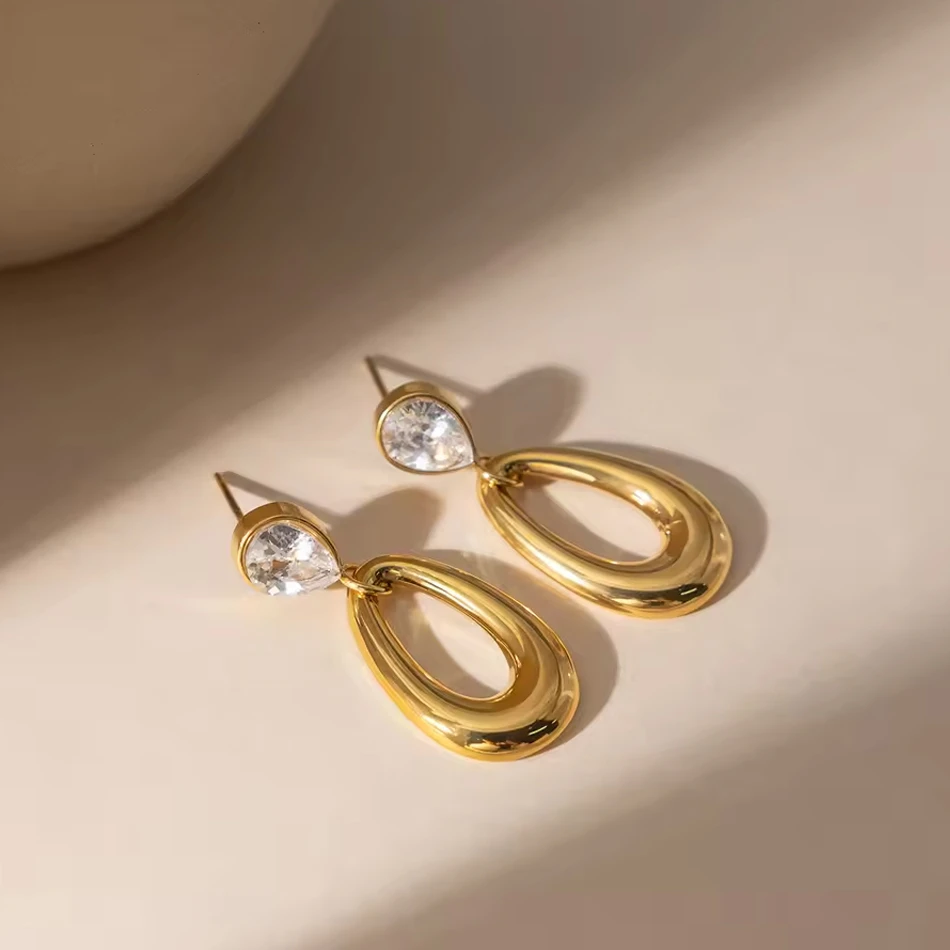 OEM Custom Jewelry Stainless Steel Zircon Earrings Light Luxury High-end Earrings Autumn and Winter