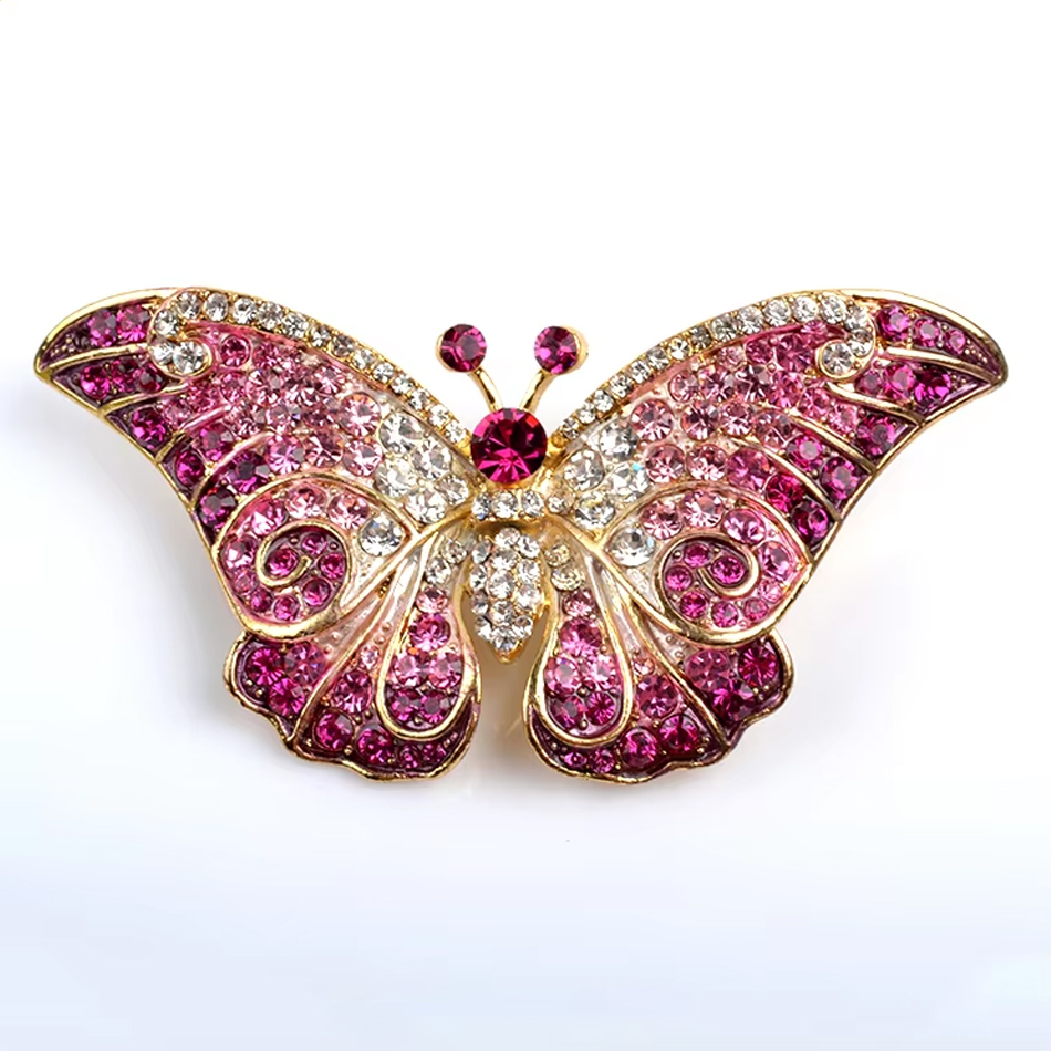 Elegant Stainless Steel Butterfly Brooch Rhinestone Plating Fashionable Metal Pin Accessory for Weddings Gifts Featuring Zircon