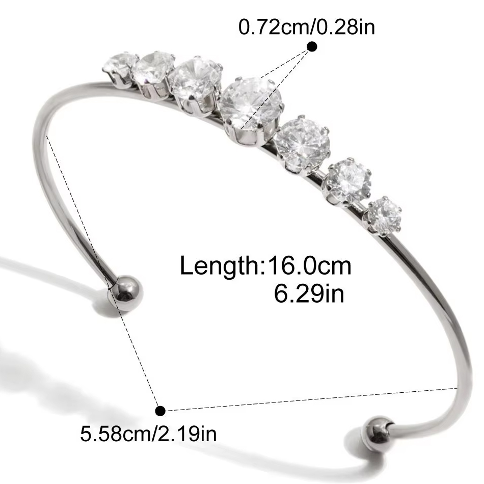 OEM Custom Jewelry Fashion Stainless Steel Women's Openwork Geometric Heart Shaped Zirconia Bangle Wholesale Jewelry Supplier