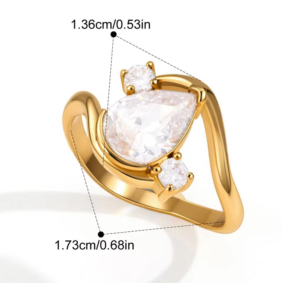 OEM Custom Jewelry Waterproof Hypoallergenic Stainless Steel Rings Non-Fading Jewelry PVD 18K Gold Plated Zircon Fashion Rings